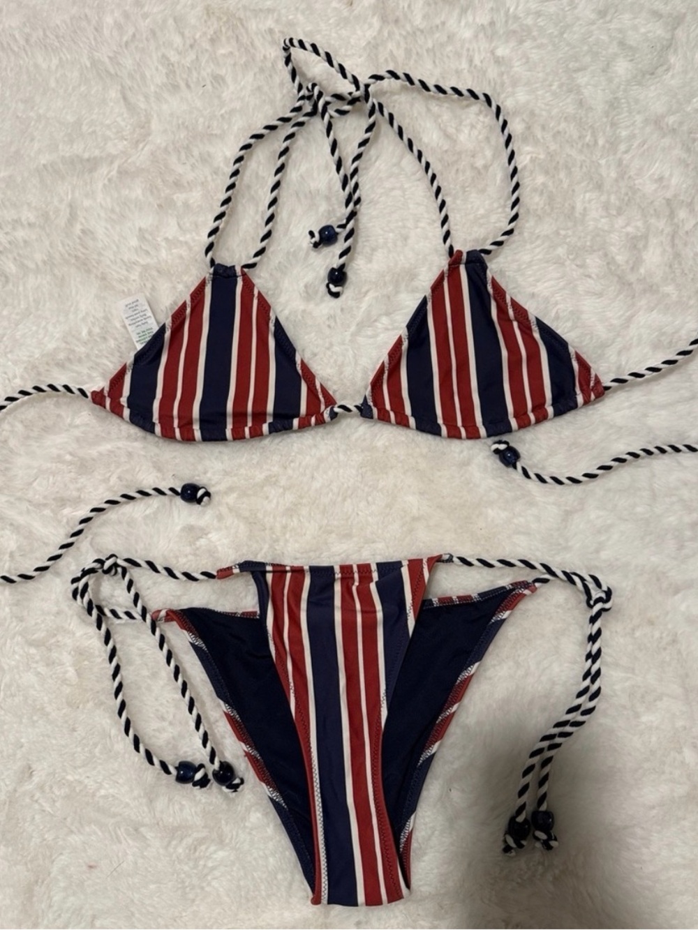 Aerie Striped Navy & Red Bikini Swimsuit - Classic Tie-Side